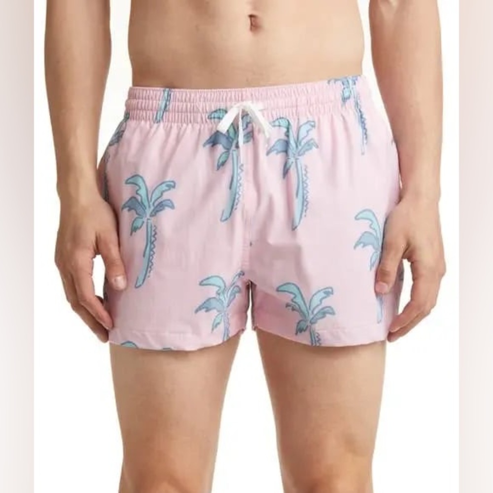 Chubbies Pink Blue Palm Tree Swim Trunks 5” Medium Lotta Coladas LINER CUT OUT